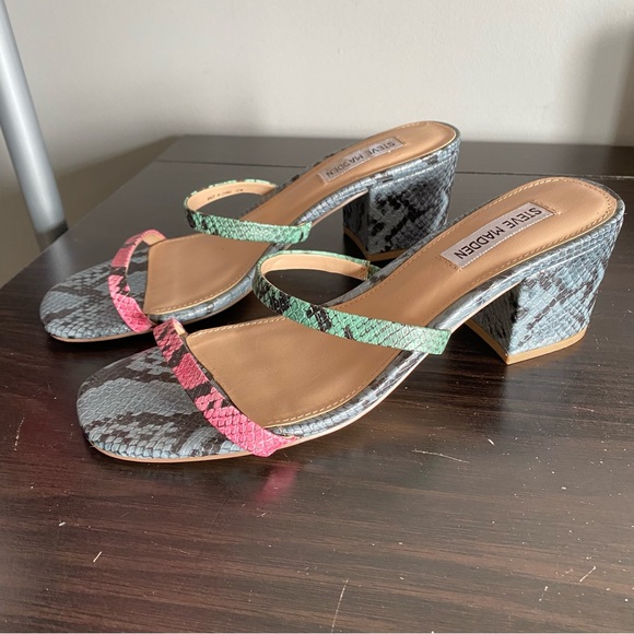 STEVE MADDEN snake skin print strappy open toe heels size 10M - Picture 6 of 15